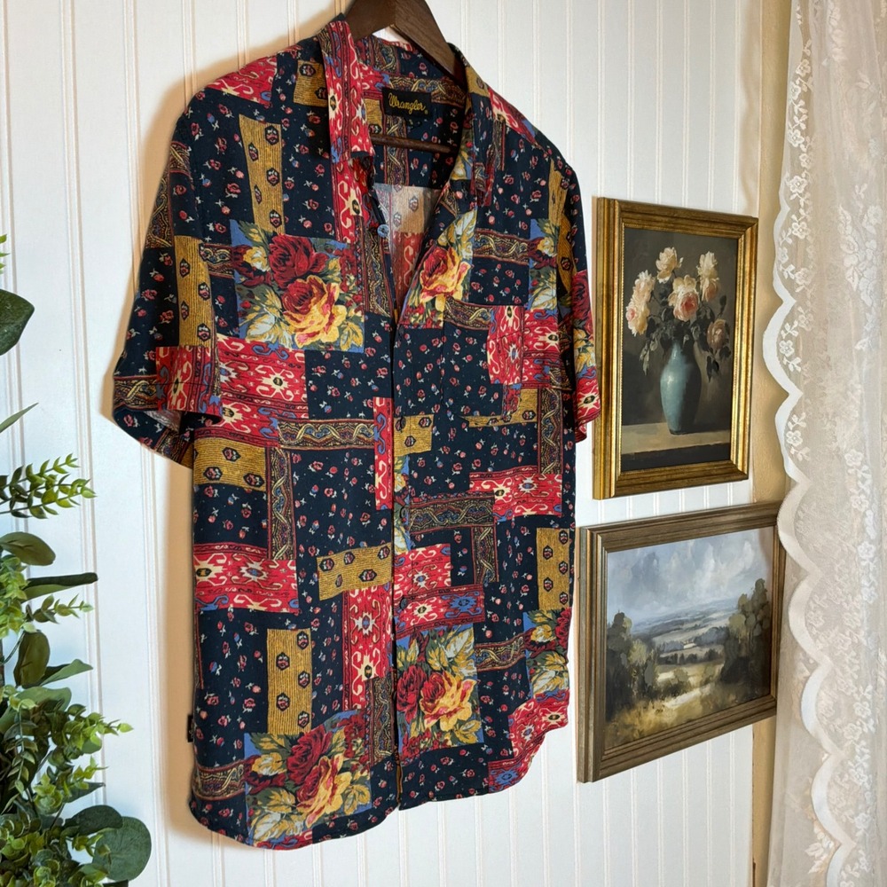Wrangler Button Up Shirt Womens Small Multicolor Excellent Floral Patchwork - Picture 3 of 7